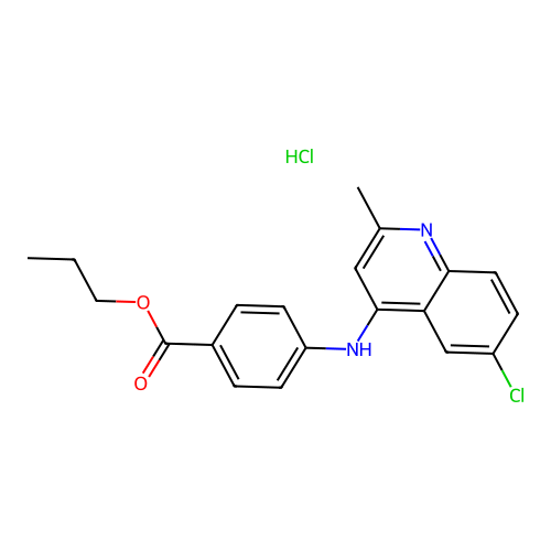 Propyl 4-[(6-chloro-2-methyl-4-quinolyl)amino]benzoate, chloride structure