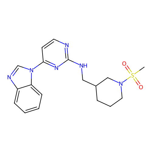 4-(1H-benzimidazol-1-yl)-N-[[1-(methylsulfonyl)-3-piperidinyl]methyl]-2-Pyrimidinamine structure