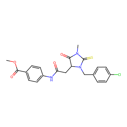 methyl 4-({[3-(4-chlorobenzyl)-1-methyl-5-oxo-2-thioxoimidazolidin-4-yl]acetyl}amino)benzoate structure
