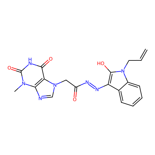 (E)-N'-(1-allyl-2-oxoindolin-3-ylidene)-2-(3-methyl-2,6-dioxo-2,3-dihydro-1H-purin-7(6H)-yl)acetohydrazide structure