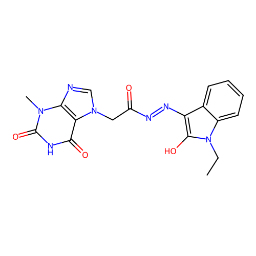 (E)-N'-(1-ethyl-2-oxoindolin-3-ylidene)-2-(3-methyl-2,6-dioxo-2,3-dihydro-1H-purin-7(6H)-yl)acetohydrazide structure