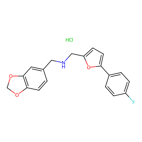 1-(1,3-benzodioxol-5-yl)-N-[[5-(4-fluorophenyl)furan-2-yl]methyl]methanamine hydrochloride structure