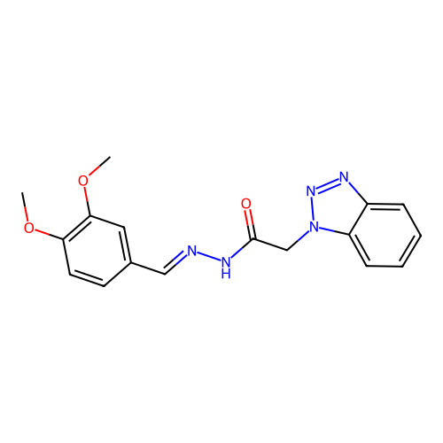 2-(1H-1,2,3-benzotriazol-1-yl)-N'-[(1E)-(3,4-dimethoxyphenyl)methylidene]acetohydrazide structure
