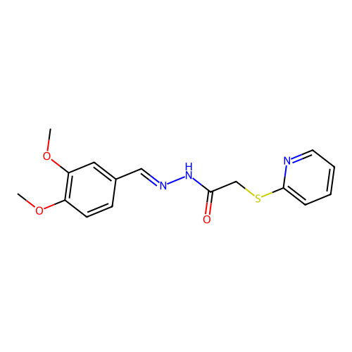N-[(E)-(3,4-dimethoxyphenyl)methylideneamino]-2-pyridin-2-ylsulfanylacetamide structure