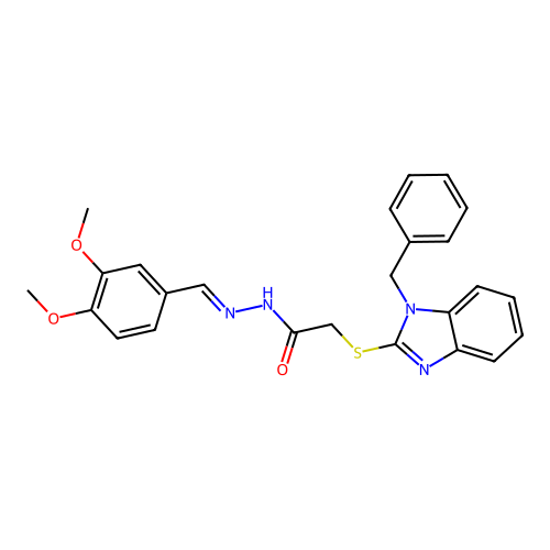 2-[(1-benzyl-1H-benzimidazol-2-yl)sulfanyl]-N'-[(E)-(3,4-dimethoxyphenyl)methylidene]acetohydrazide structure