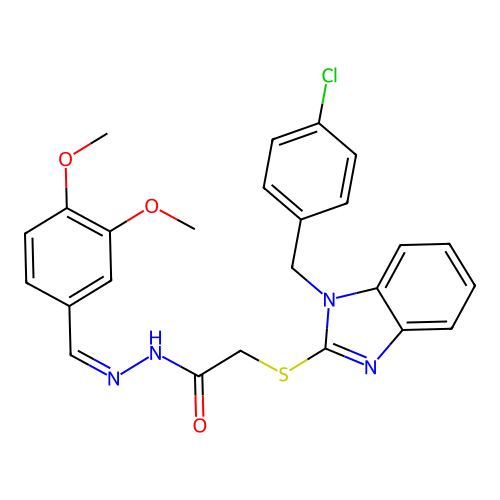 2-{[1-(4-chlorobenzyl)-1H-benzimidazol-2-yl]sulfanyl}-N'-[(E)-(3,4-dimethoxyphenyl)methylidene]acetohydrazide structure