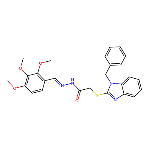 2-[(1-benzyl-1H-benzimidazol-2-yl)sulfanyl]-N'-[(E)-(2,3,4-trimethoxyphenyl)methylidene]acetohydrazide structure