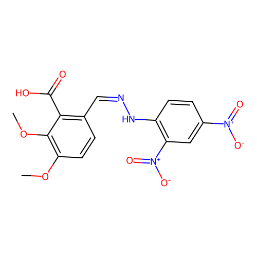 6-[(2,4-Dinitro-phenyl)-hydrazonomethyl]-2,3-dimethoxy-benzoic acid structure