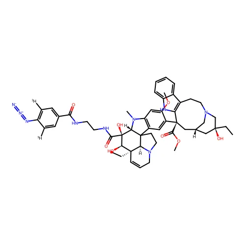 甲基 (13S,15S,17S)-13-[(9R,10S,11R,12R,19R)-10-[2-[(4-叠氮基-3,5-二,三硫代苯甲酰基)氨基]乙基氨甲酰基]-12-乙基-10,11-二羟基-5-甲氧基-8-甲基-8,16-二氮杂五环[10.6.1.01,9.02,7.016,19]十九-2,4,6,13-四烯-4-基]-17-乙基-17-羟基-1,11-二氮杂四环[13.3.1.04,12.05,10]十九-4(12),5,7,9-四烯-13-羧酸酯 structure