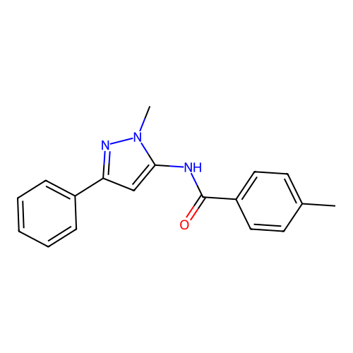 4-methyl-N-(1-methyl-3-phenylpyrazol-5-yl)benzamide structure