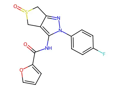 N-[2-(4-fluorophenyl)-5-oxo-4,6-dihydrothieno[3,4-c]pyrazol-3-yl]furan-2-carboxamide structure