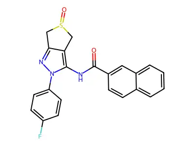 N-(2-(4-fluorophenyl)-5-oxido-4,6-dihydro-2H-thieno[3,4-c]pyrazol-3-yl)-2-naphthamide structure