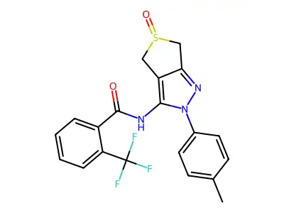 N-(5-oxido-2-(p-tolyl)-4,6-dihydro-2H-thieno[3,4-c]pyrazol-3-yl)-2-(trifluoromethyl)benzamide structure