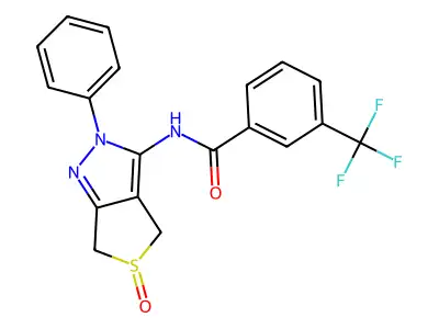 N-(5-oxido-2-phenyl-4,6-dihydro-2H-thieno[3,4-c]pyrazol-3-yl)-3-(trifluoromethyl)benzamide structure