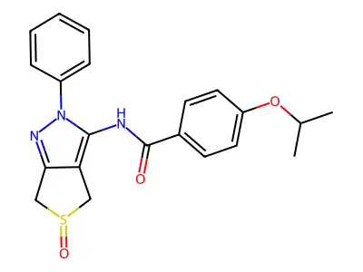 4-isopropoxy-N-(5-oxido-2-phenyl-4,6-dihydro-2H-thieno[3,4-c]pyrazol-3-yl)benzamide structure