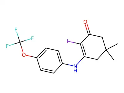 2-Iodo-5,5-dimethyl-3-[4-(trifluoromethoxy)anilino]cyclohex-2-en-1-one structure