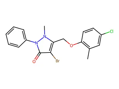 4-Bromo-3-((4-chloro-2-methylphenoxy)methyl)-2-methyl-1-phenyl-3-pyrazolin-5-one structure