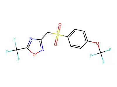 3-[[4-(trifluoromethoxy)phenyl]sulfonylmethyl]-5-(trifluoromethyl)-1,2,4-oxadiazole structure
