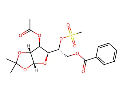 3-O-Acetyl-6-O-benzoyl-5-O-methylsulfonyl-1,2-O-isopropylidene-a-D-glucofuranose structure