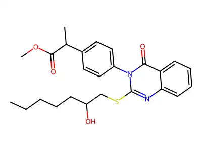 Methyl 4-(2-(2-hydroxyheptylthio)-4(3H)-quinazolon-3-yl)phenylpropionate structure