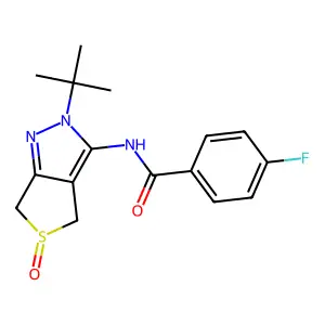 N-(2-tert-butyl-5-oxo-4,6-dihydrothieno[3,4-c]pyrazol-3-yl)-4-fluorobenzamide structure