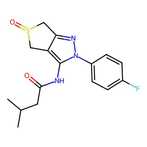 N-[2-(4-fluorophenyl)-5-oxo-4,6-dihydrothieno[3,4-c]pyrazol-3-yl]-3-methylbutanamide structure