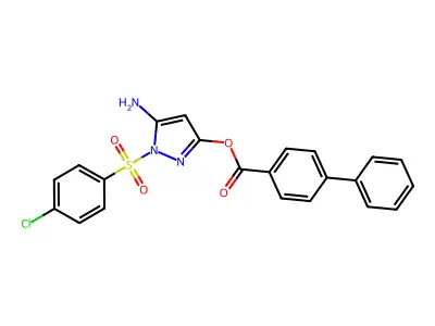 [5-amino-1-(4-chlorophenyl)sulfonylpyrazol-3-yl] 4-phenylbenzoate structure