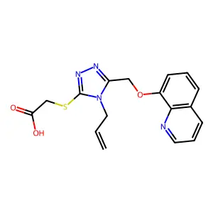 ({4-allyl-5-[(8-quinolinyloxy)methyl]-4H-1,2,4-triazol-3-yl}thio)acetic acid structure
