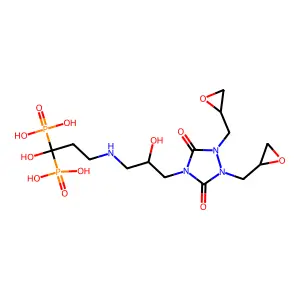 Diglycidyl-(3-(3,3-bisphosphono-3-hydroxypropylamino)-2-hydroxypropyl)urazol structure