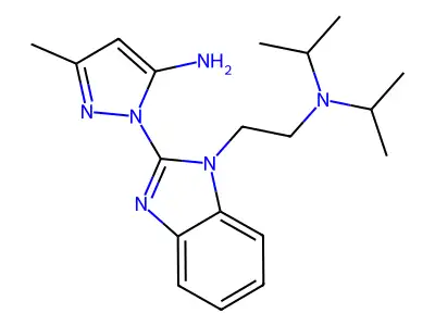 1H-Benzimidazole-1-ethanamine, 2-(5-amino-3-methyl-1H-pyrazol-1-yl)-N,N-bis(1-methylethyl)- structure