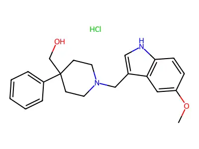 4-Piperidinemethanol, 4-phenyl-1-(5-methoxy-3-indolylmethyl)-, hydrochloride structure