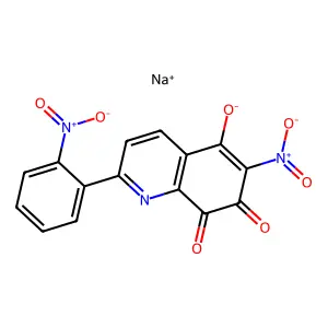 7-Hydroxy-6-nitro-2-(2-nitrophenyl)-5,8-quinolinedione sodium salt structure