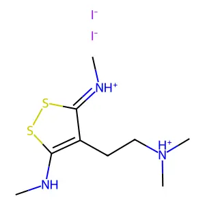 3,5-Bis(methylamino)-4-(2-(dimethylamino)ethyl)-1,2-dithiolium iodide hydriodide structure
