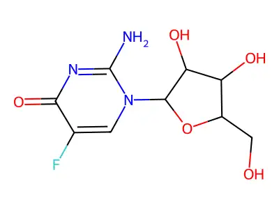 2-Amino-1-[3,4-dihydroxy-5-(hydroxymethyl)oxolan-2-yl]-5-fluoropyrimidin-4-one structure