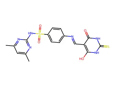 N-(4,6-dimethylpyrimidin-2-yl)-4-(((4,6-dioxo-2-thioxotetrahydropyrimidin-5(2H)-ylidene)methyl)amino)benzenesulfonamide structure