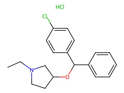 Pyrrolidine, 3-(p-chloro-alpha-phenylbenzyloxy)-1-ethyl-, hydrochloride structure