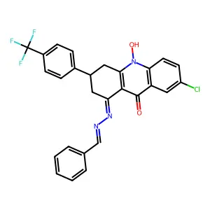 1-(Benzylidenehydrazinylidene)-7-chloro-10-hydroxy-3-[4-(trifluoromethyl)phenyl]-3,4-dihydro-2H-acridin-9-one structure