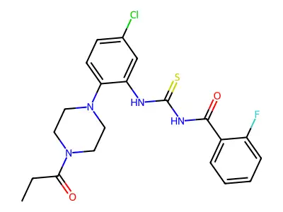 N-[[[5-Chloro-2-[4-(1-oxopropyl)-1-piperazinyl]phenyl]amino]thioxomethyl]-2-fluorobenzamide structure