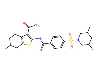 2-{4-[(3,5-dimethylpiperidin-1-yl)sulfonyl]benzamido}-6-methyl-4,5,6,7-tetrahydro-1-benzothiophene-3-carboxamide structure