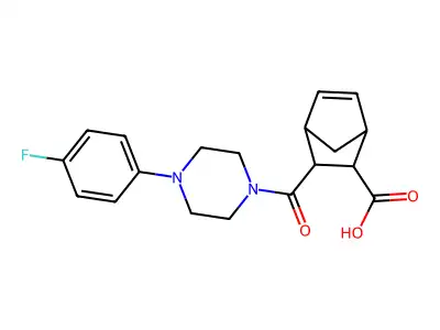 3-{[4-(4-fluorophenyl)piperazin-1-yl]carbonyl}bicyclo[2.2.1]hept-5-ene-2-carboxylic acid structure