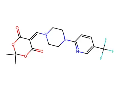 2,2-dimethyl-5-({4-[5-(trifluoromethyl)pyridin-2-yl]piperazin-1-yl}methylidene)-1,3-dioxane-4,6-dione structure
