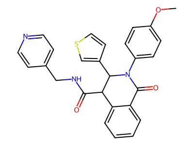 2-(4-methoxyphenyl)-1-oxo-N-(pyridin-4-ylmethyl)-3-thiophen-3-yl-3,4-dihydroisoquinoline-4-carboxamide structure
