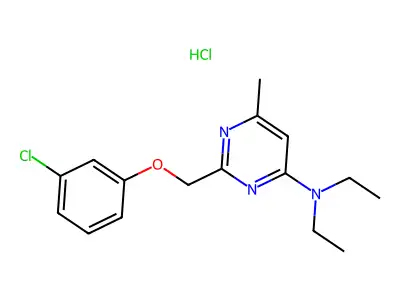 Pyrimidine, 2-((m-chlorophenoxy)methyl)-4-(diethylamino)-6-methyl-, hydrochloride structure