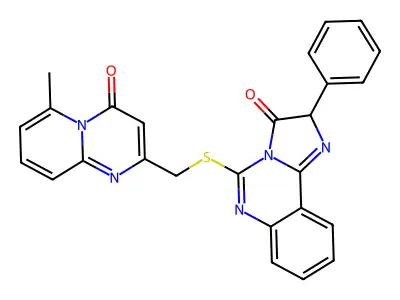 5-[({6-methyl-4-oxo-4H-pyrido[1,2-a]pyrimidin-2-yl}methyl)sulfanyl]-2-phenyl-2H,3H-imidazo[1,2-c]quinazolin-3-one structure