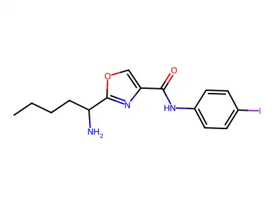 2-(1-aminopentyl)-N-(4-iodophenyl)-1,3-oxazole-4-carboxamide structure
