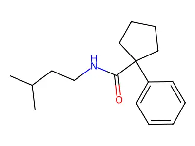 N-(3-methylbutyl)-1-phenylcyclopentane-1-carboxamide structure