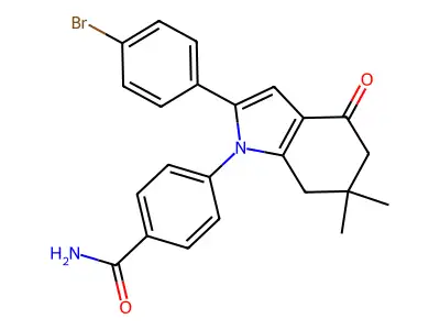 4-[2-(4-Bromophenyl)-6,6-dimethyl-4-oxo-5,7-dihydroindol-1-yl]benzamide structure