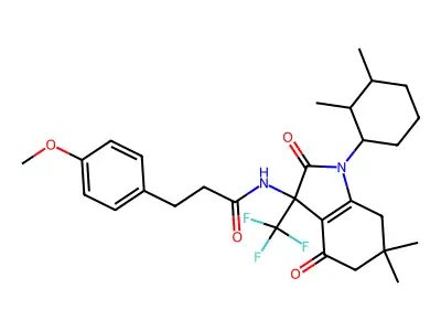 N-[1-(2,3-dimethylcyclohexyl)-6,6-dimethyl-2,4-dioxo-3-(trifluoromethyl)-2,3,4,5,6,7-hexahydro-1H-indol-3-yl]-3-(4-methoxyphenyl)propanamide structure
