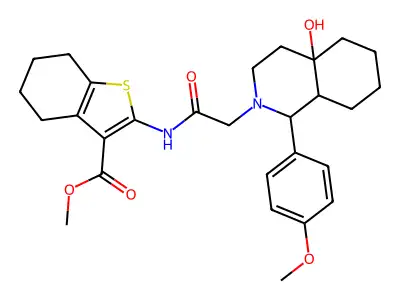 methyl 2-({[4a-hydroxy-1-(4-methoxyphenyl)octahydroisoquinolin-2(1H)-yl]acetyl}amino)-4,5,6,7-tetrahydro-1-benzothiophene-3-carboxylate structure