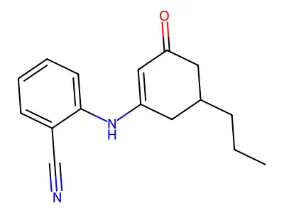 2-((3-Oxo-5-propylcyclohex-1-enyl)amino)benzenecarbonitrile structure